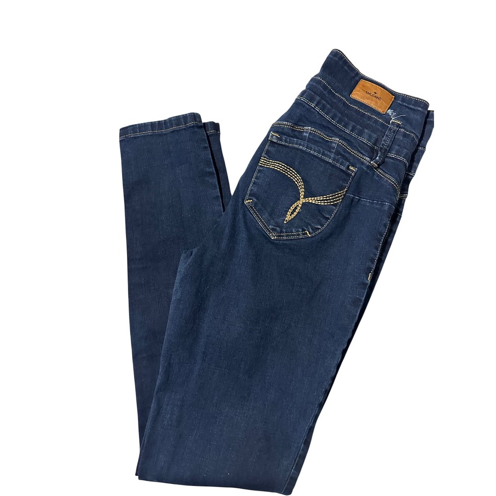 YMI WannaBettaButt High Rise Skinny Jeans Dark Wash Triple Button Size 9